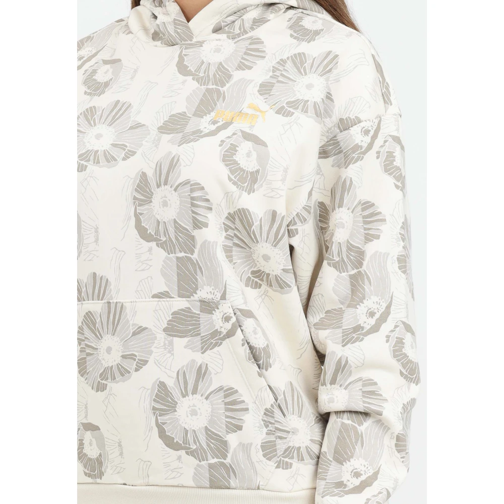 Puma Bloemen Hoodie Class Act Beige White Dames