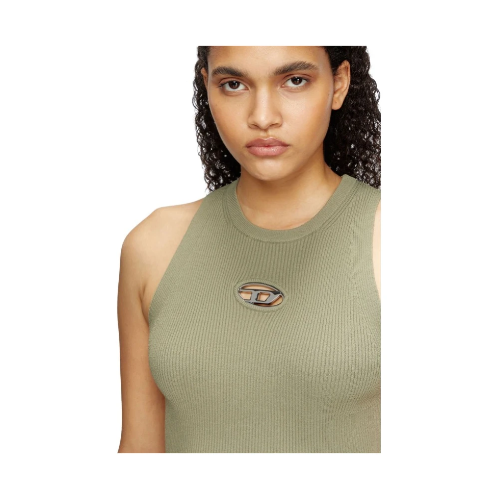 Diesel Groene Geribbelde Mouwloze Top Green Dames