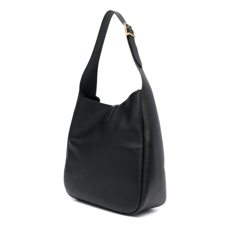 Saint Laurent Zwarte leren schoudertas met goudkleurig logo Black Dames