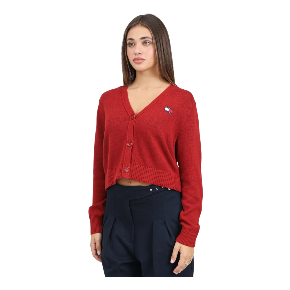 Tommy Jeans Rode Korte Vest Hedendaagse Outfit Touch Red Dames