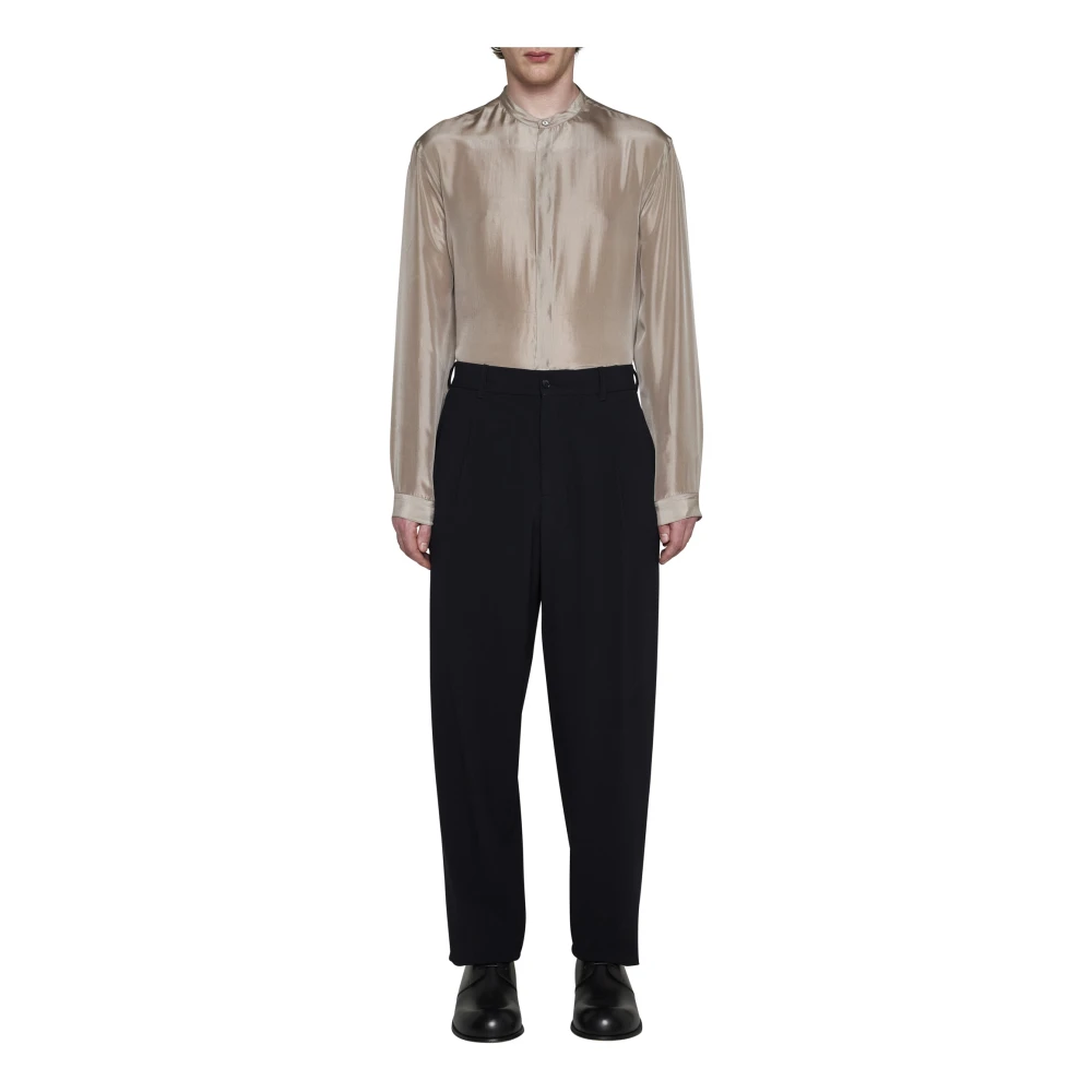 Giorgio Armani Blauwe Wollen Broek Plooien Blue Heren