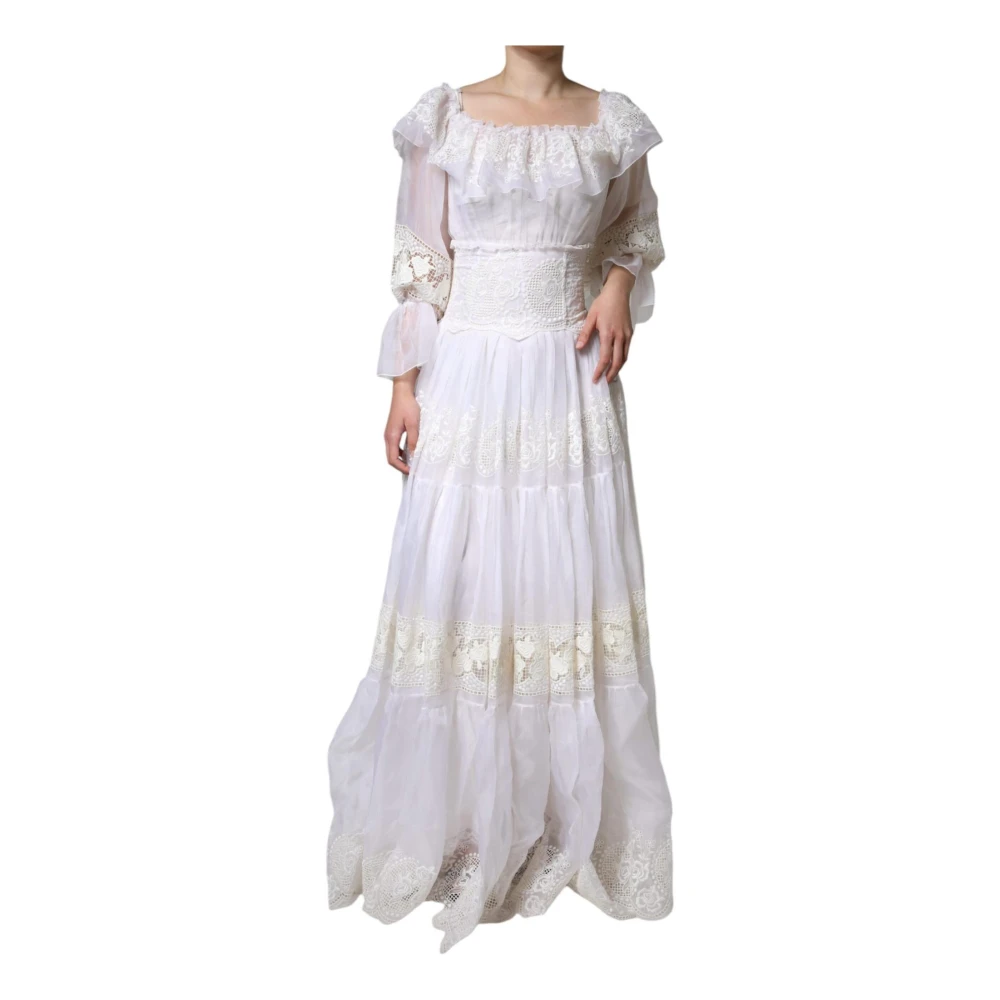 Dolce & Gabbana Witte Bloemenkant Maxi Jurk White Dames