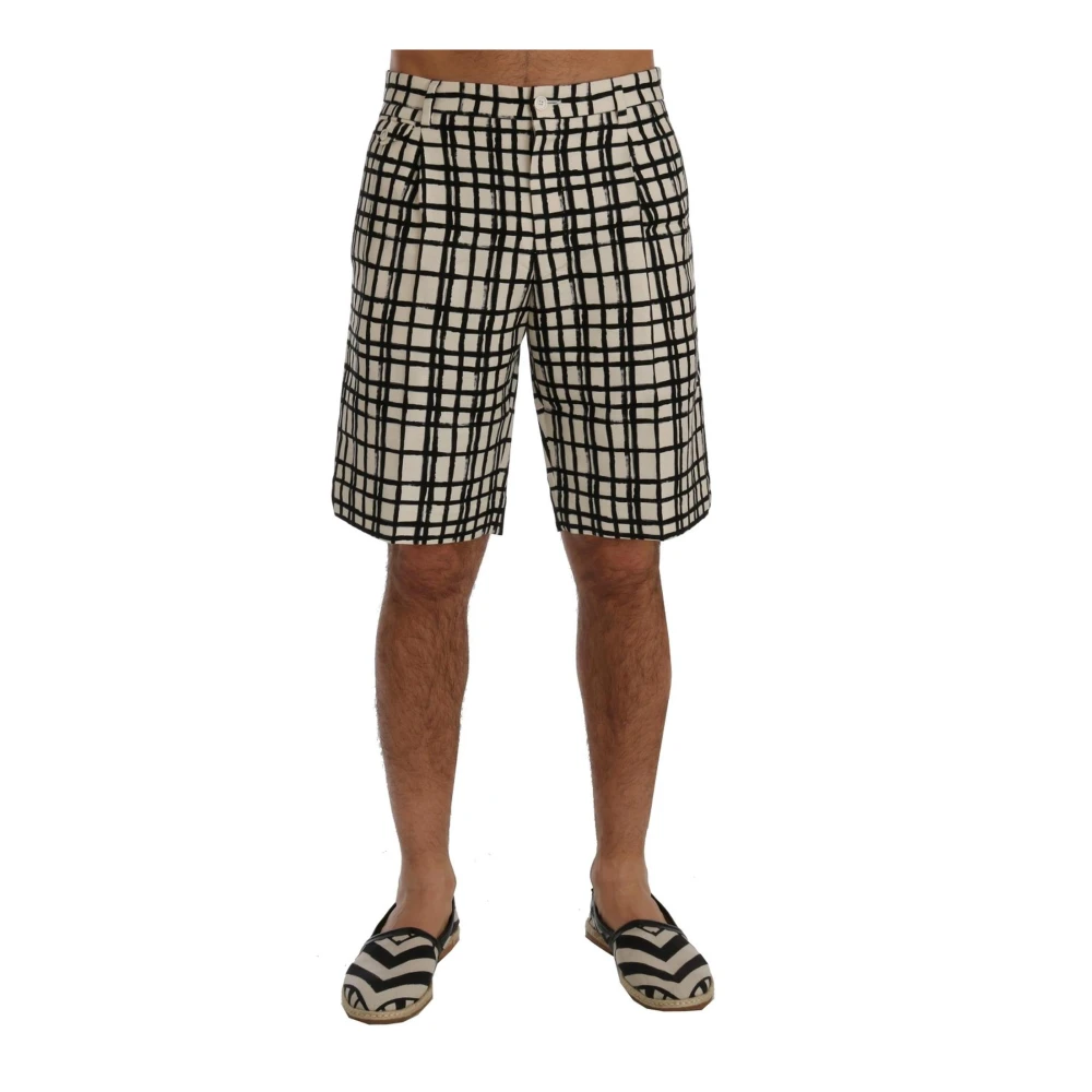 Dolce & Gabbana Men's White Striped Linen Casual Shorts