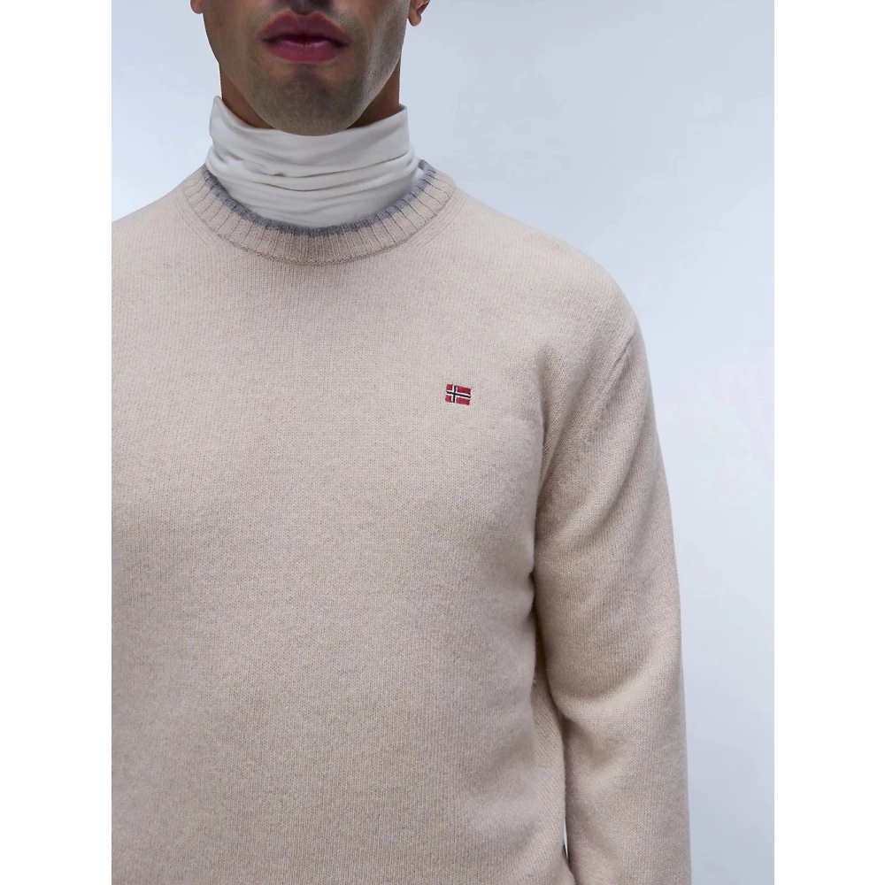 Napapijri Beige Wollen Trui met Noorse Vlag Beige Heren