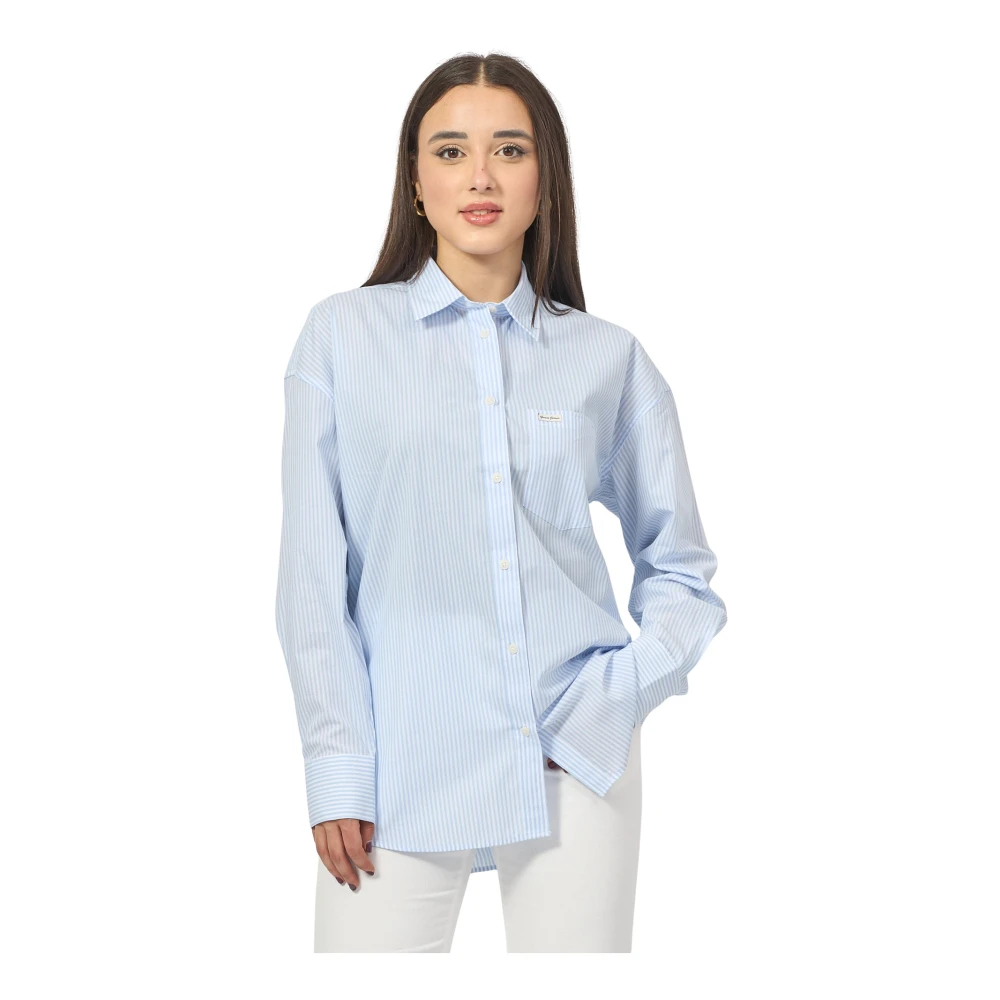 Guess Blauw Gestreepte Oversized Shirt Blue Dames