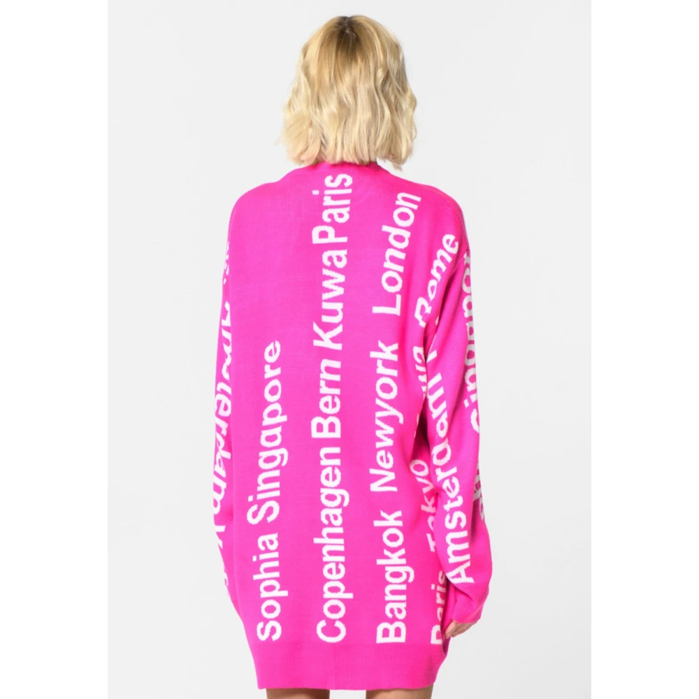 Cesare Gaspari Oversized City Print Gebreide Trui Roze Pink Dames