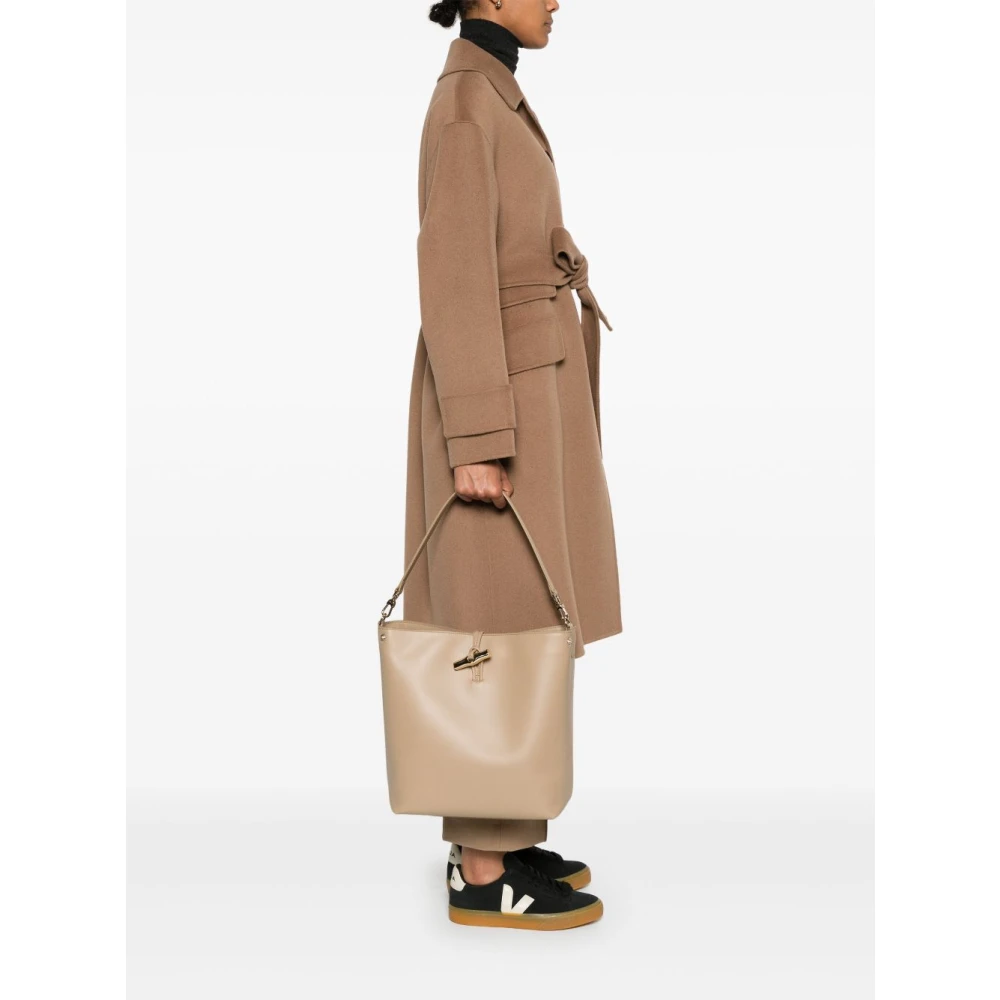 Longchamp Root Gold-Tone Calfskin Tassen Beige Dames