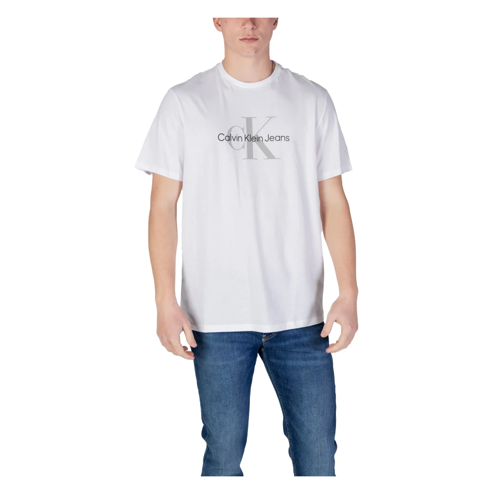 Calvin Klein Jeans Wit Bedrukt Katoenen T-Shirt Ronde Hals White Heren
