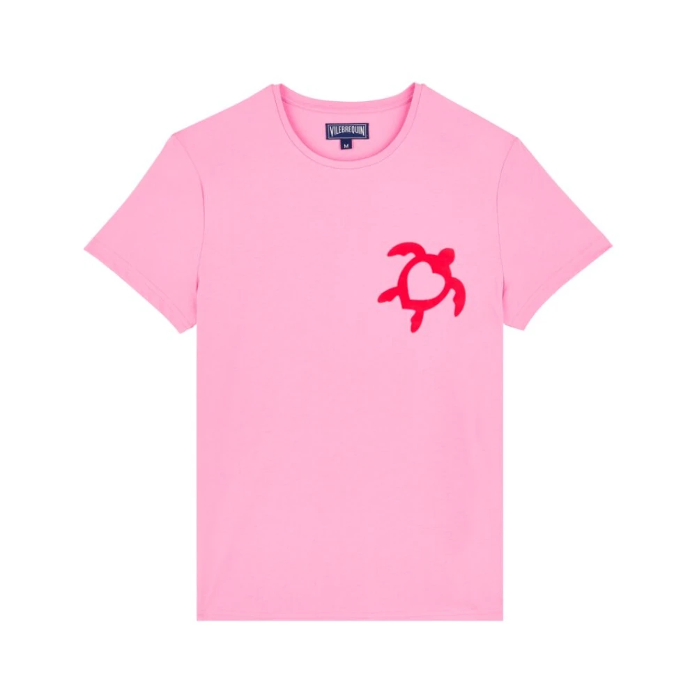 Vilebrequin Flocked Tahiti Heart Turtle T-shirt gemaakt van biologisch katoen Unisex Pink Heren