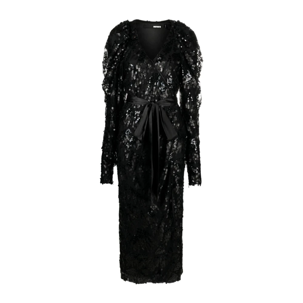 Rotate Birger Christensen Zwarte Pailletten Wrap Jurk Black Dames