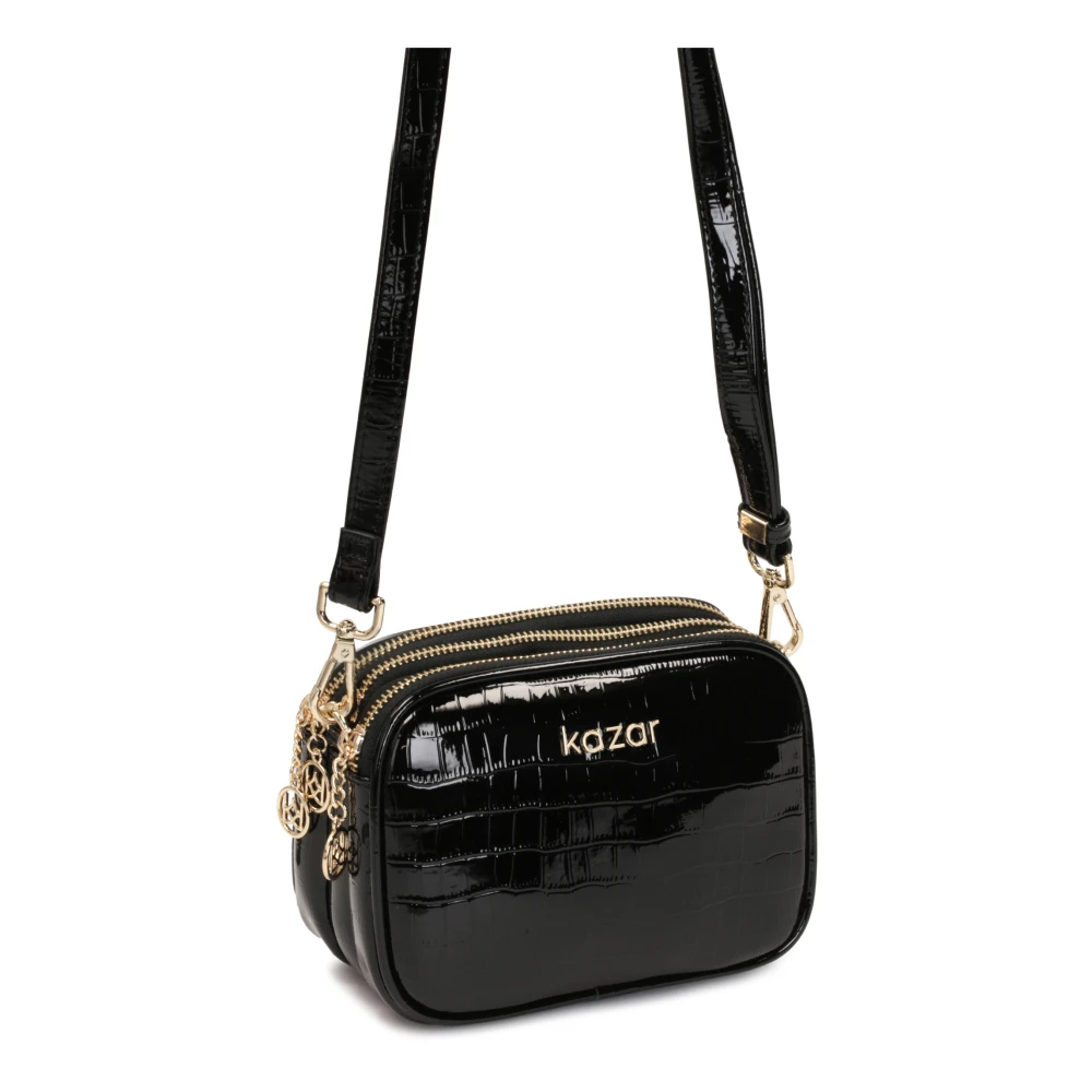 Kazar Kleine universele tas aan een band met elegante reliëf Black Dames