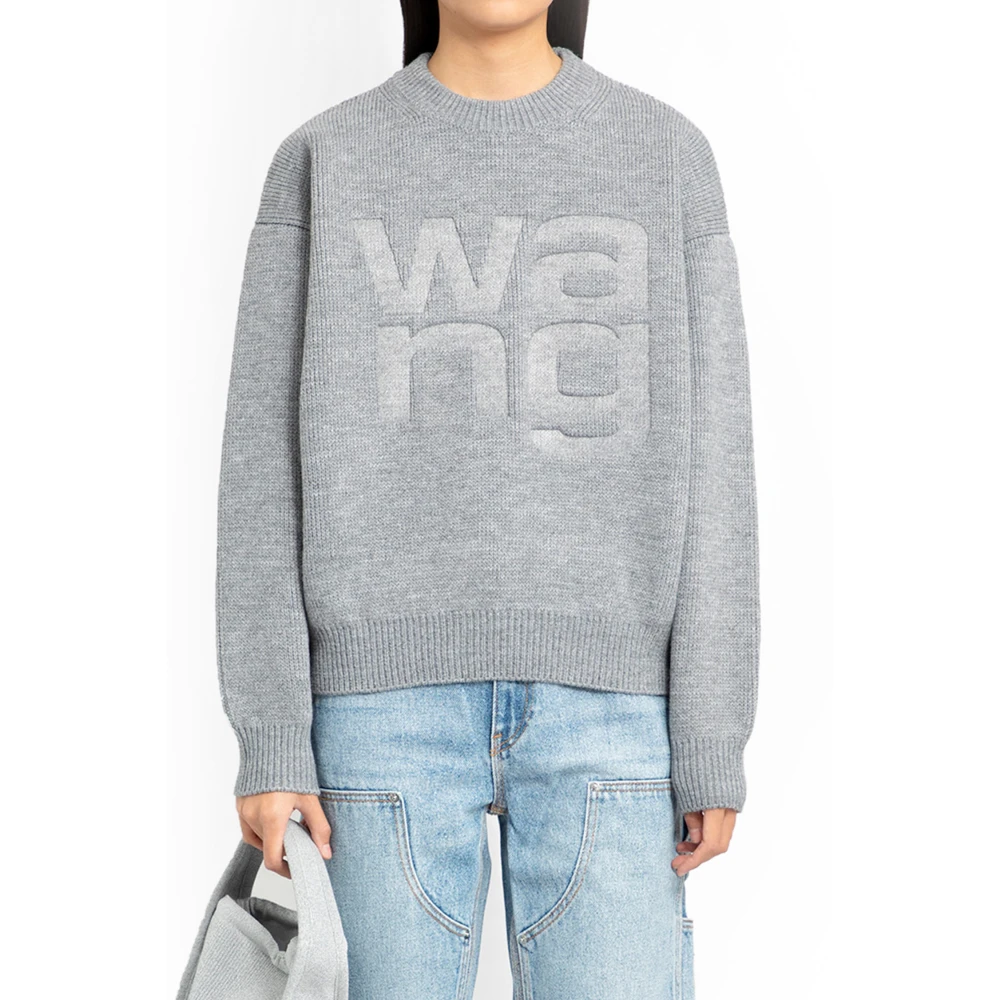 Alexander wang Debossed Stacked Logo Sweater Gray Dames