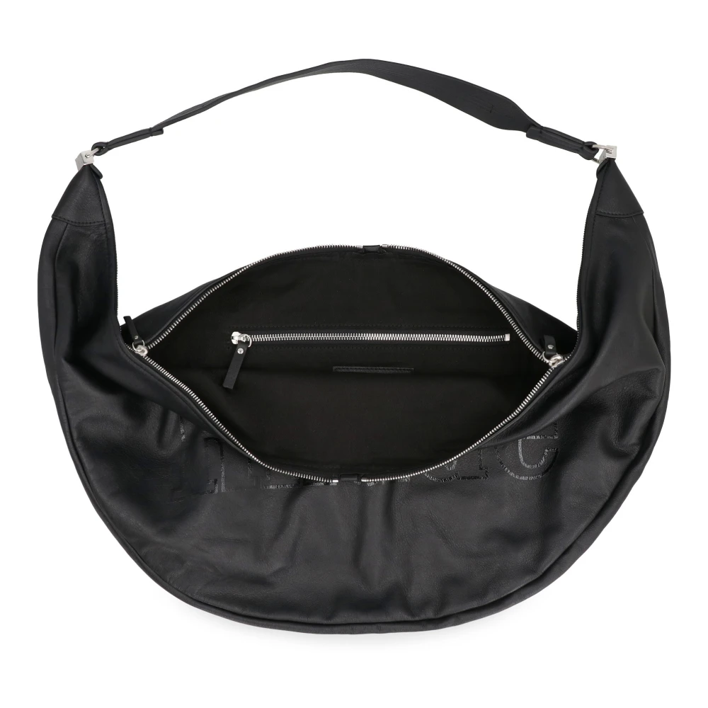 Rhude Gegranuleerde Leren Messenger Bag met Rits Black Heren