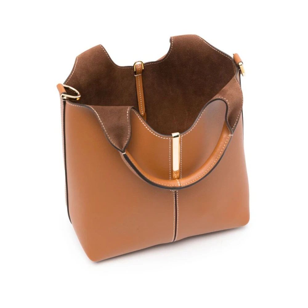 TOD'S Bruine Leren Handtas Kreeftklauwsluiting Brown Dames