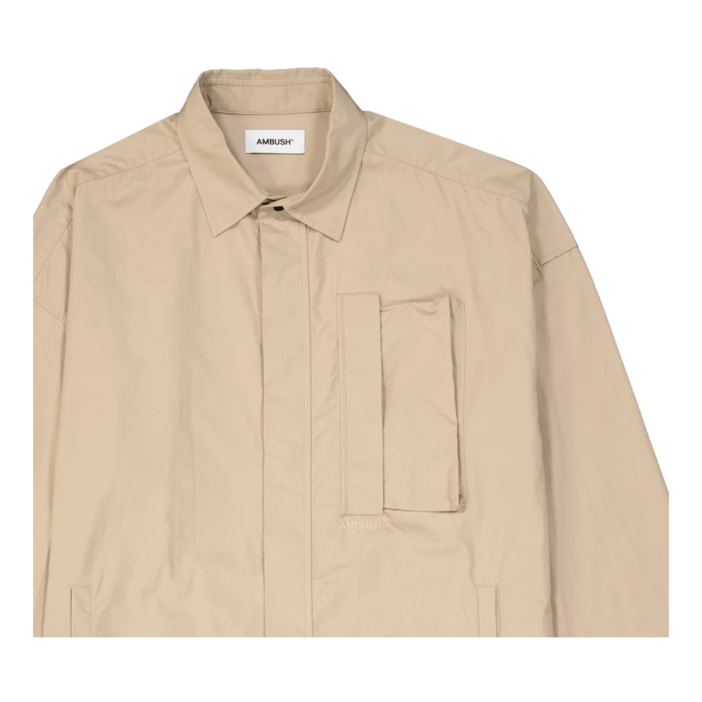 Ambush Katoenen overhemd met voorlogo detail Beige Heren