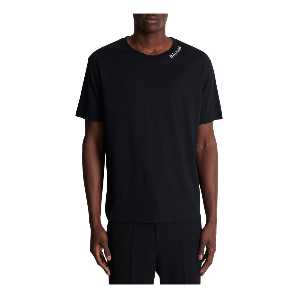 Balmain T-shirt met borduursel op de halslijn Black Heren