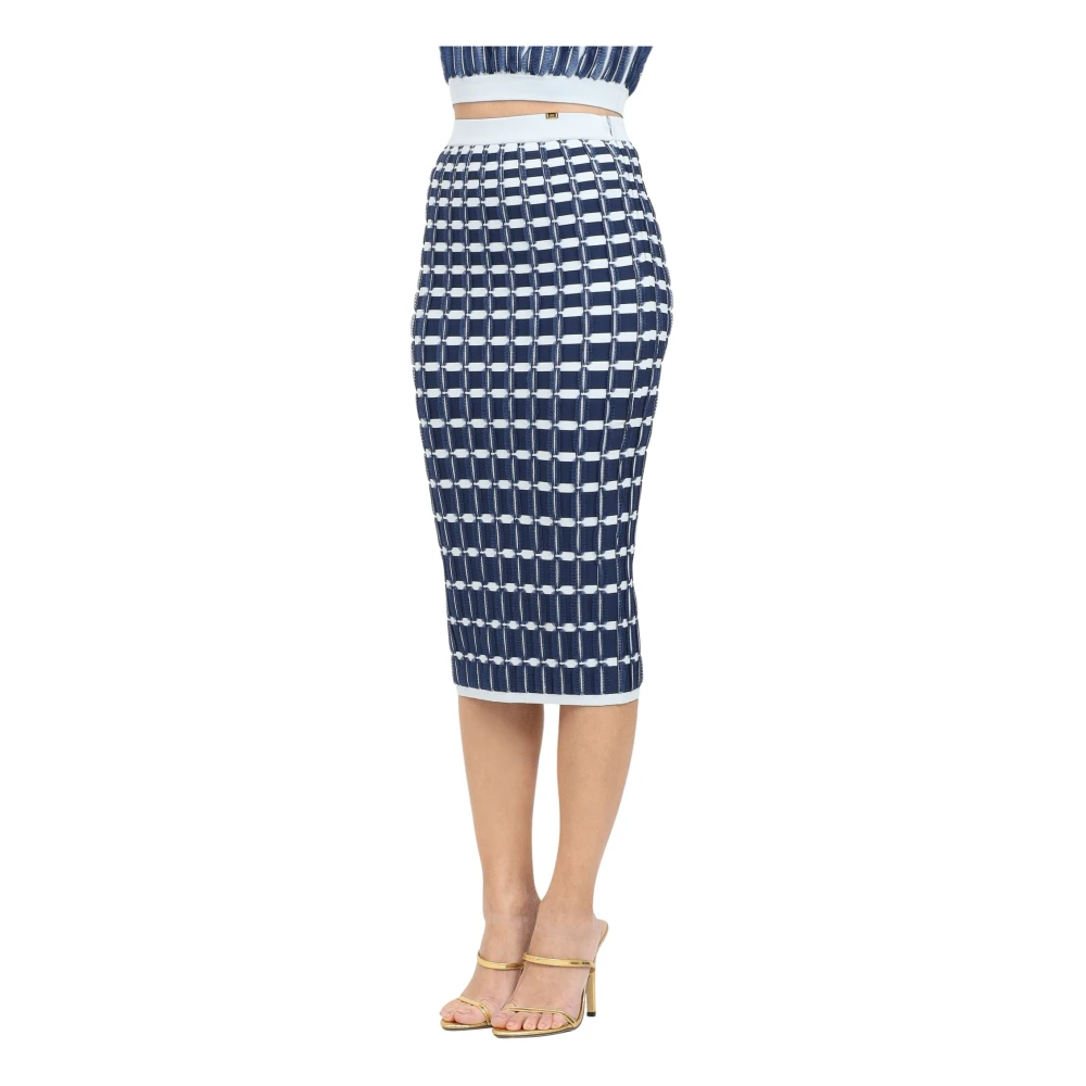 Elisabetta Franchi Blauwe Midi Rok met Ruches Blue Dames