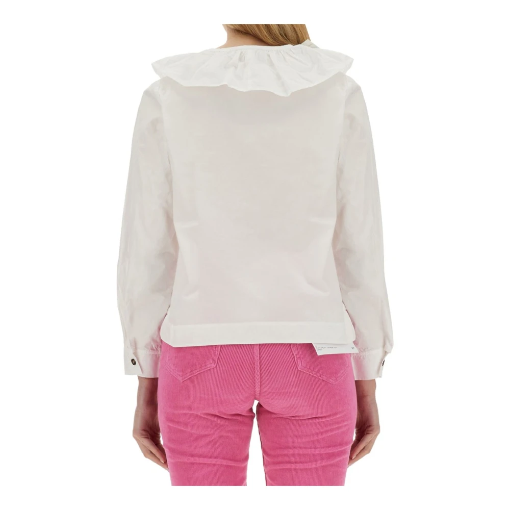 Ganni Katoenen Ruche Blouse V-hals Vrouwen White Dames