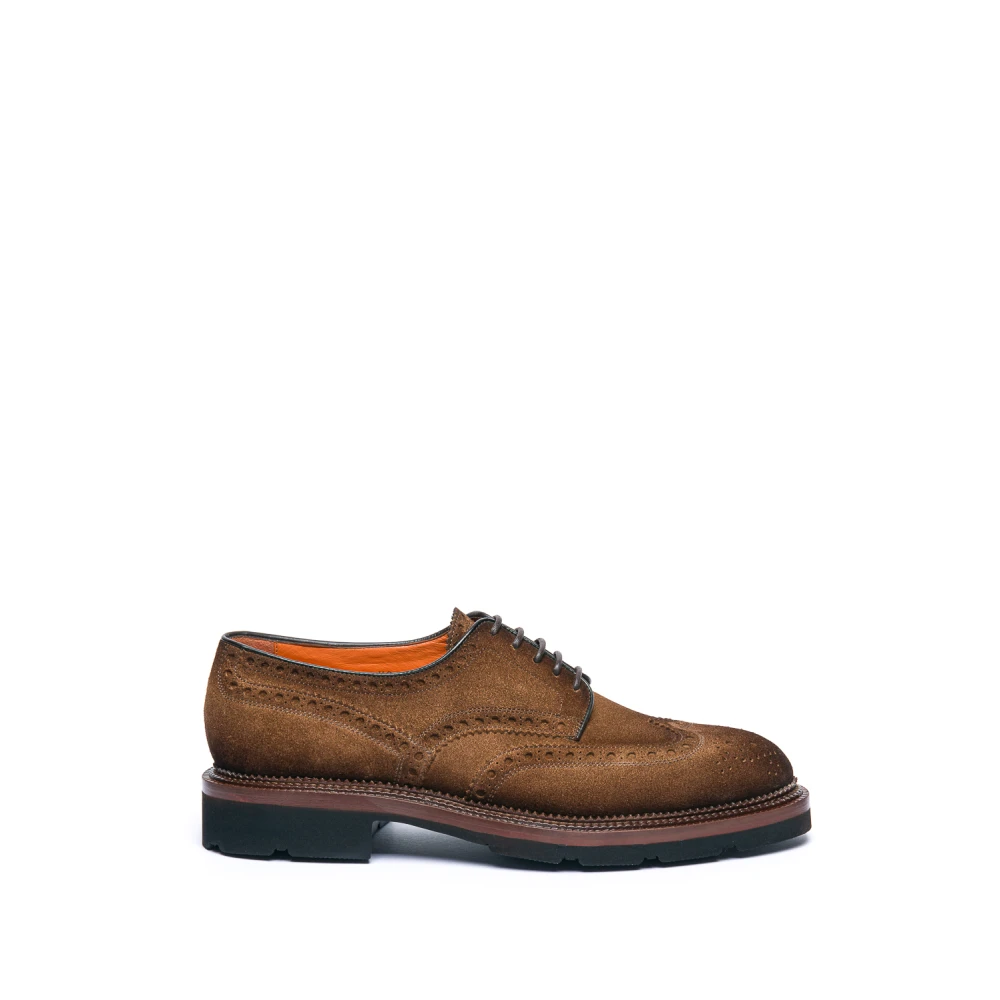 Santoni Men's Brown Laced Shoes, 9 1/2 Uk, Derby Shoe In Suede