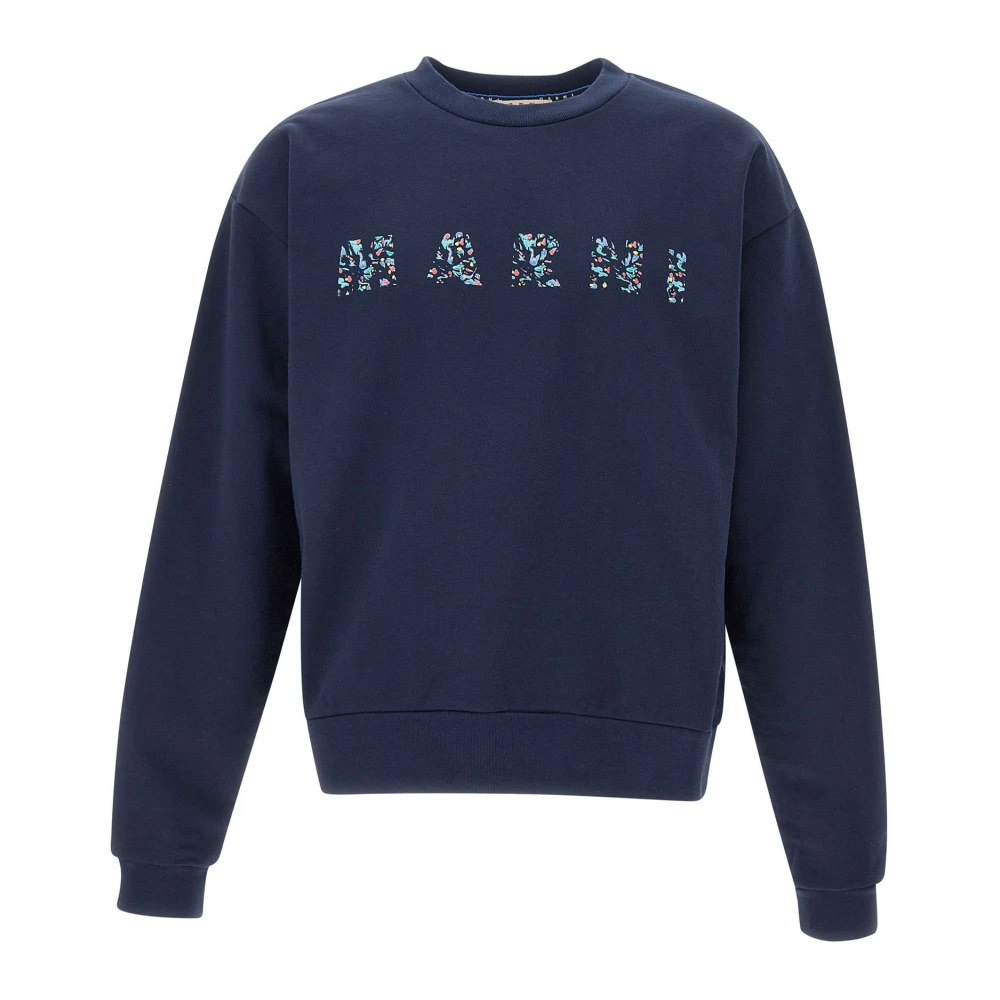 Marni Logo-Print Katoenen Sweatshirt Blue Heren