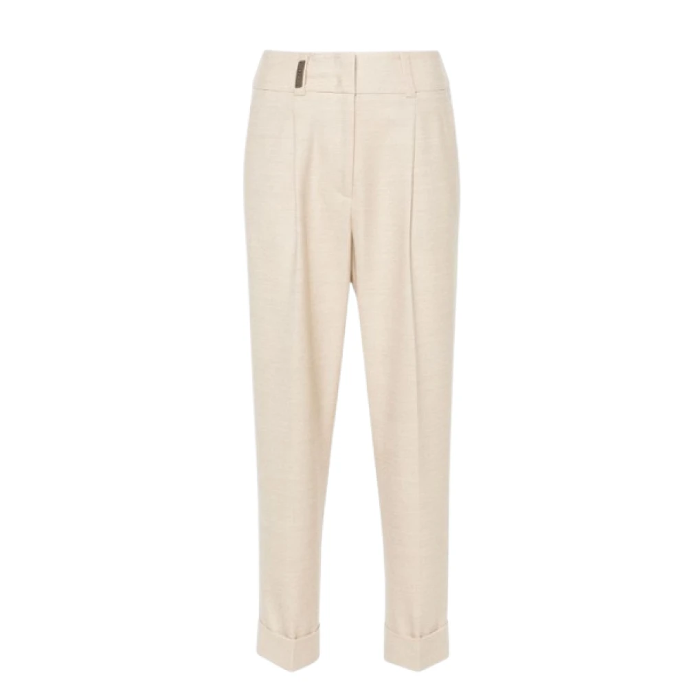 PESERICO Kraalversierde Interlock-broek met elastische tailleband Beige Dames