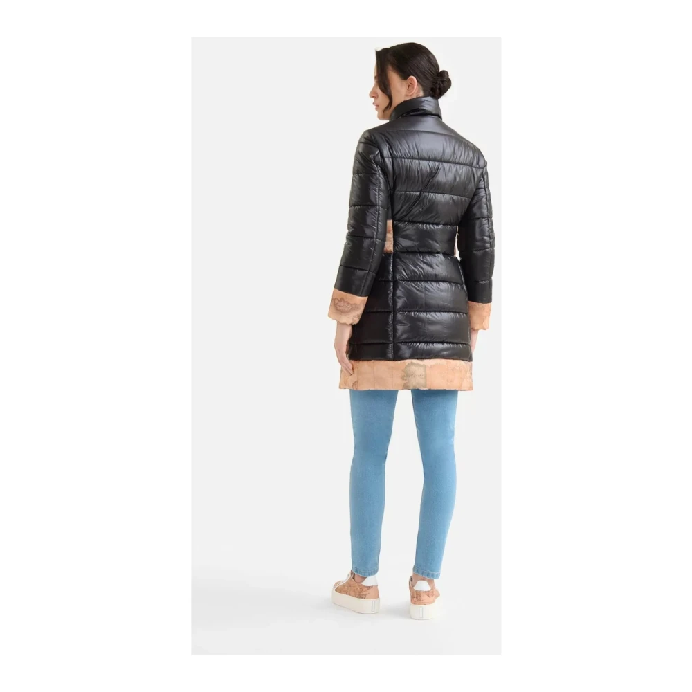Alviero Martini 1a Classe Elegante Zwarte Overjas met Geo Classic Details Black Dames