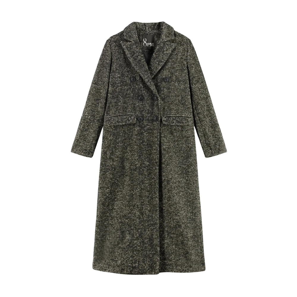 8pm Elegant Double-Breasted Coat with Long Sleeves Gray Dames