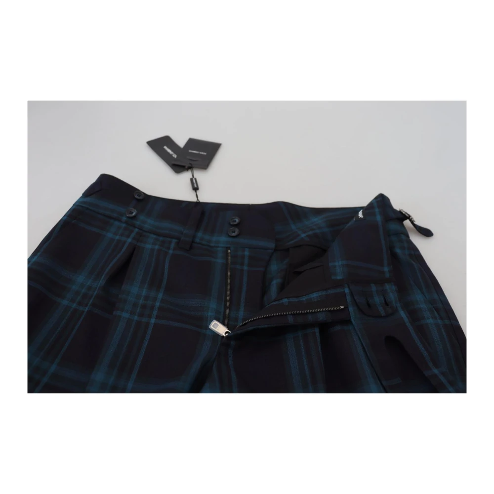 Dolce & Gabbana Smalle Geruite Wollen Broek Blue Heren