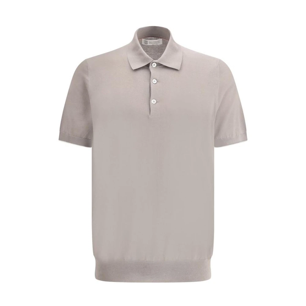BRUNELLO CUCINELLI Gebreide Kraag Katoenen Polo Shirt Brown Heren