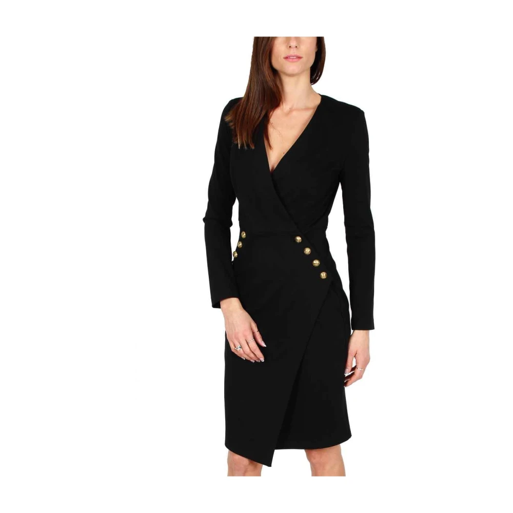pinko Zwarte Wrap Jersey Jurk met Gouden Knopen Black Dames