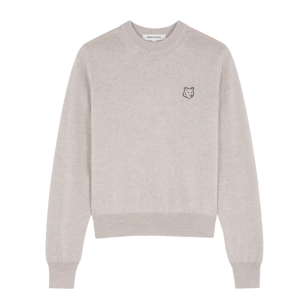 Maison Kitsuné Foxy Patch Wool Melange Sweater Beige Dames