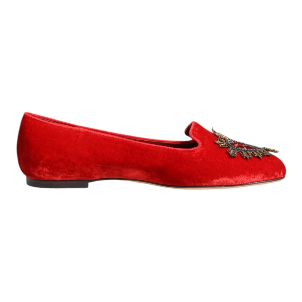 Dolce & Gabbana Women's Red Velvet Dg Heart Loafers Flats