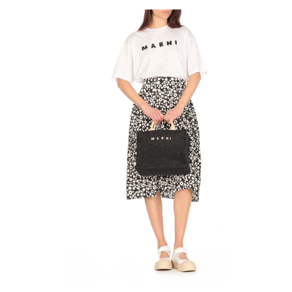 Marni Zwarte Katoenen Rok met Pop Field Patroon Black Dames