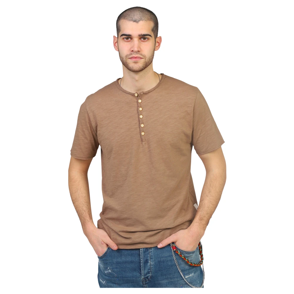 Gianni Lupo T-shirt met knopen Brown Heren