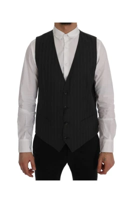 Grå Pinstripe Ullväst Stilren
