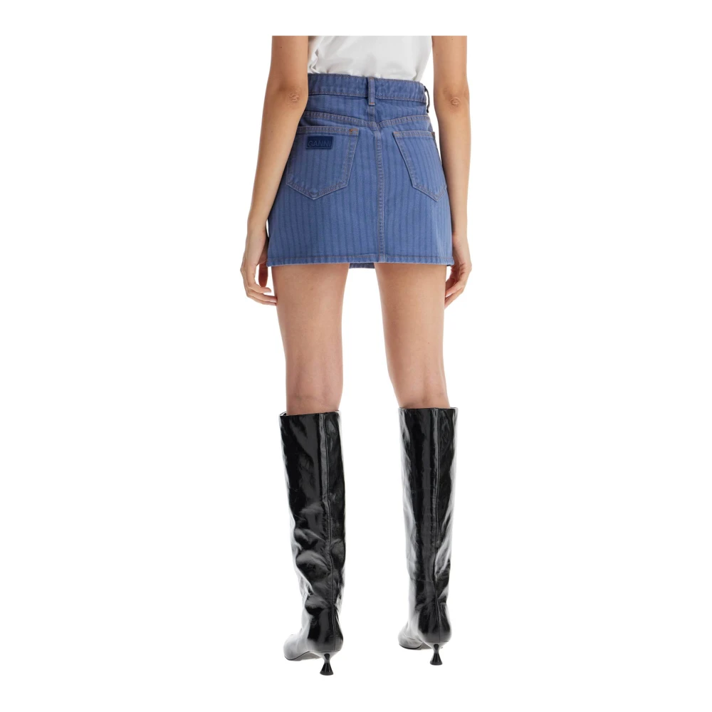 Ganni Verticaal Gestreepte Denim Mini Rok Blue Dames