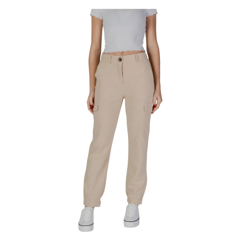 b.Young Beige Rits-Knoop Broek met Zakken Beige Dames