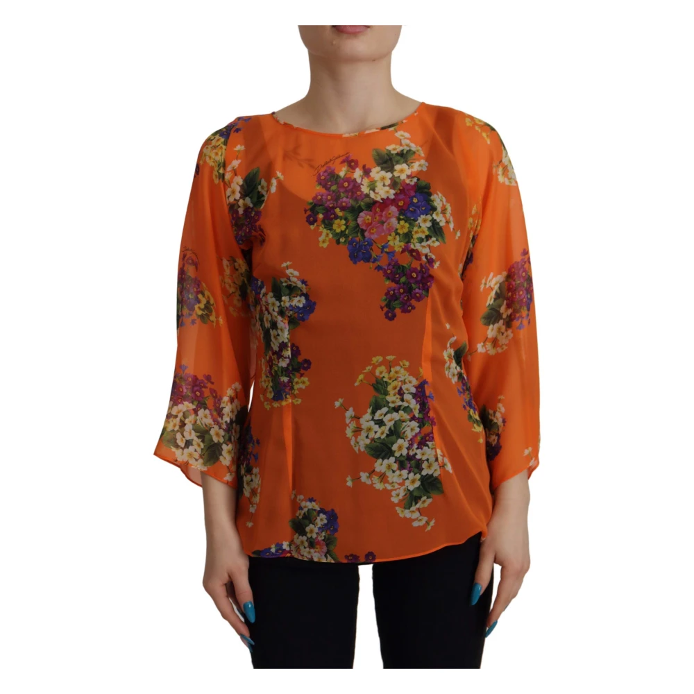 Dolce & Gabbana Multicolor Blouses, Female, S, Elegant Floral Silk Blouse With Back Zipper