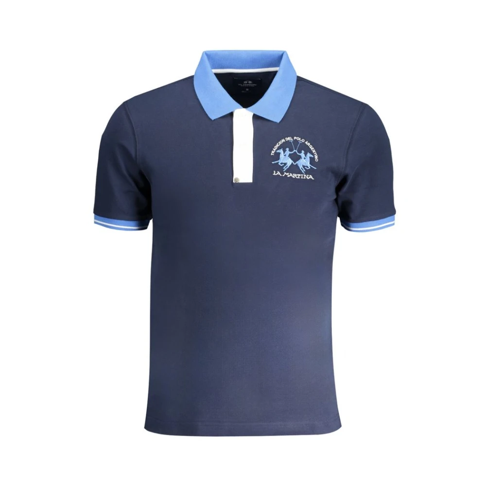 LA MARTINA Blauw Katoenen Poloshirt met Borduurwerk Blue Heren