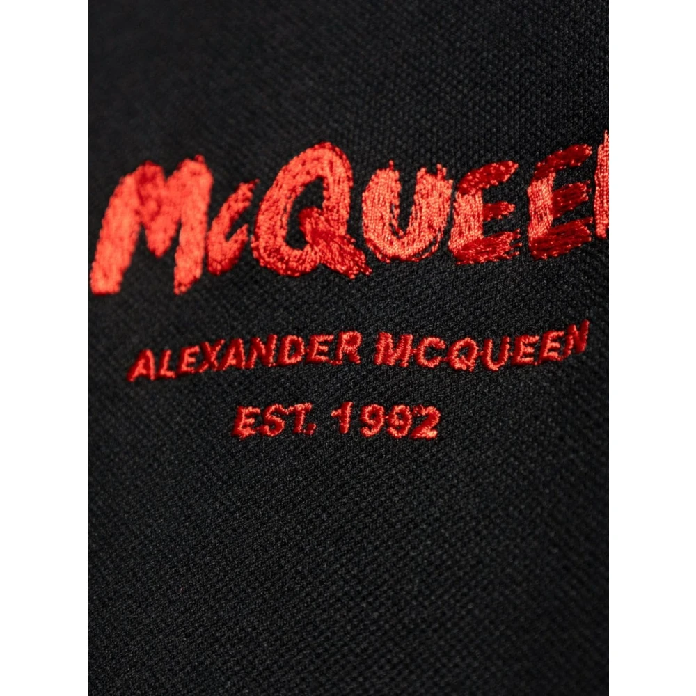 alexander mcqueen Logo Print Zwarte Polo Shirt Black Heren