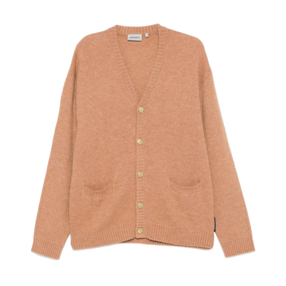 Carhartt WIP Geborstelde Gebreide Cardigan in Camo Jacquard Beige Heren