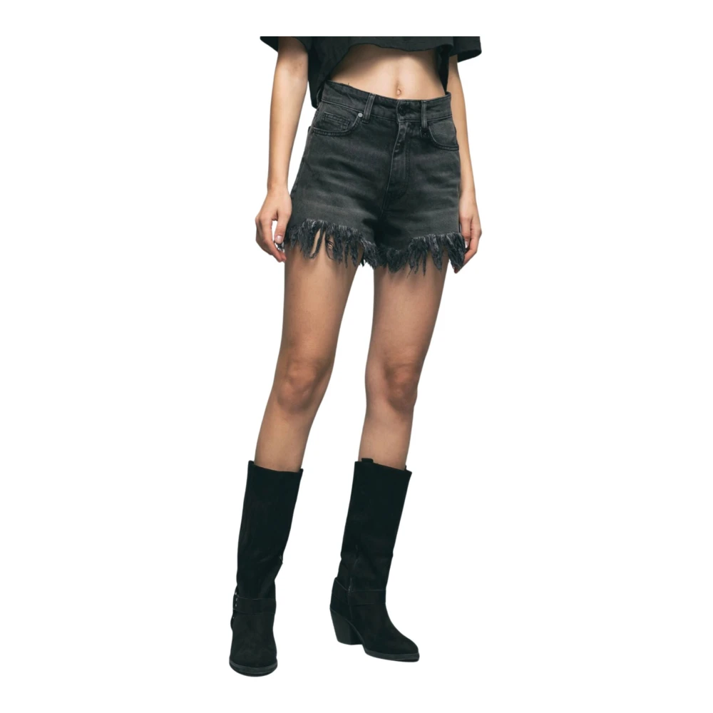 Gaëlle Paris Frayed Jeans Shorts Modern Design Black, Dam