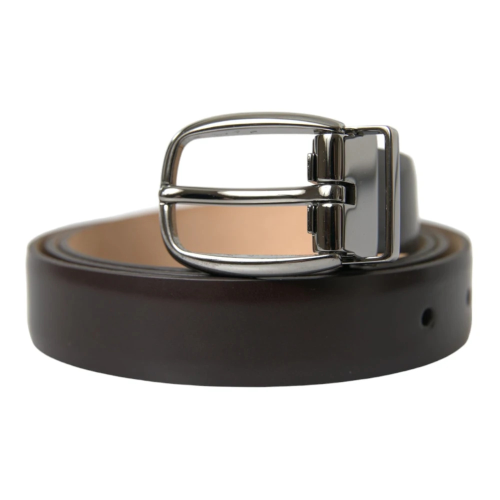 Dolce & Gabbana Men's Dark/Brown/Silver Leather Metal Buckle Belt
