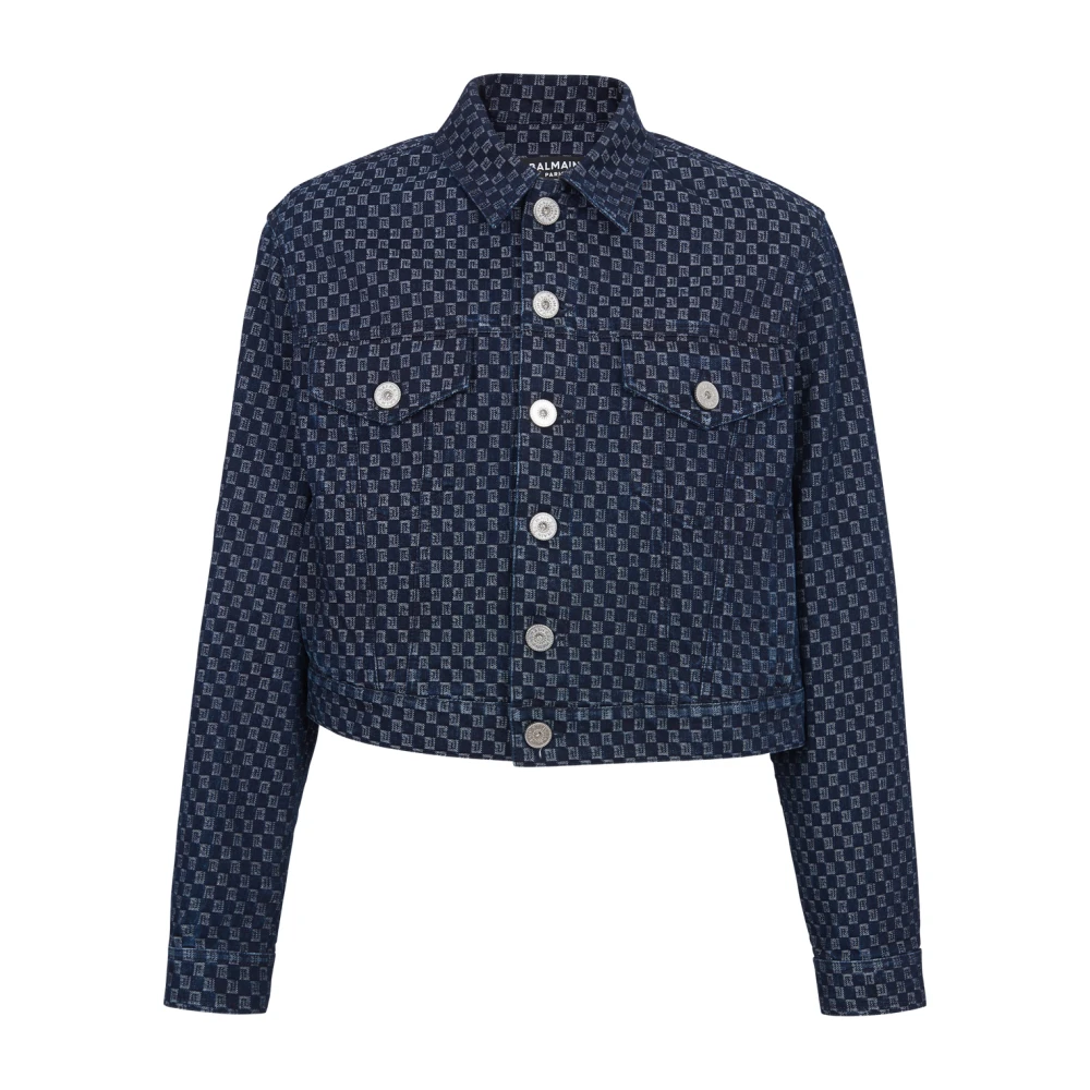 Balmain Men's Blue Mini Monogram Jacquard Denim Jacket - Denim Jackets - M - Jackets