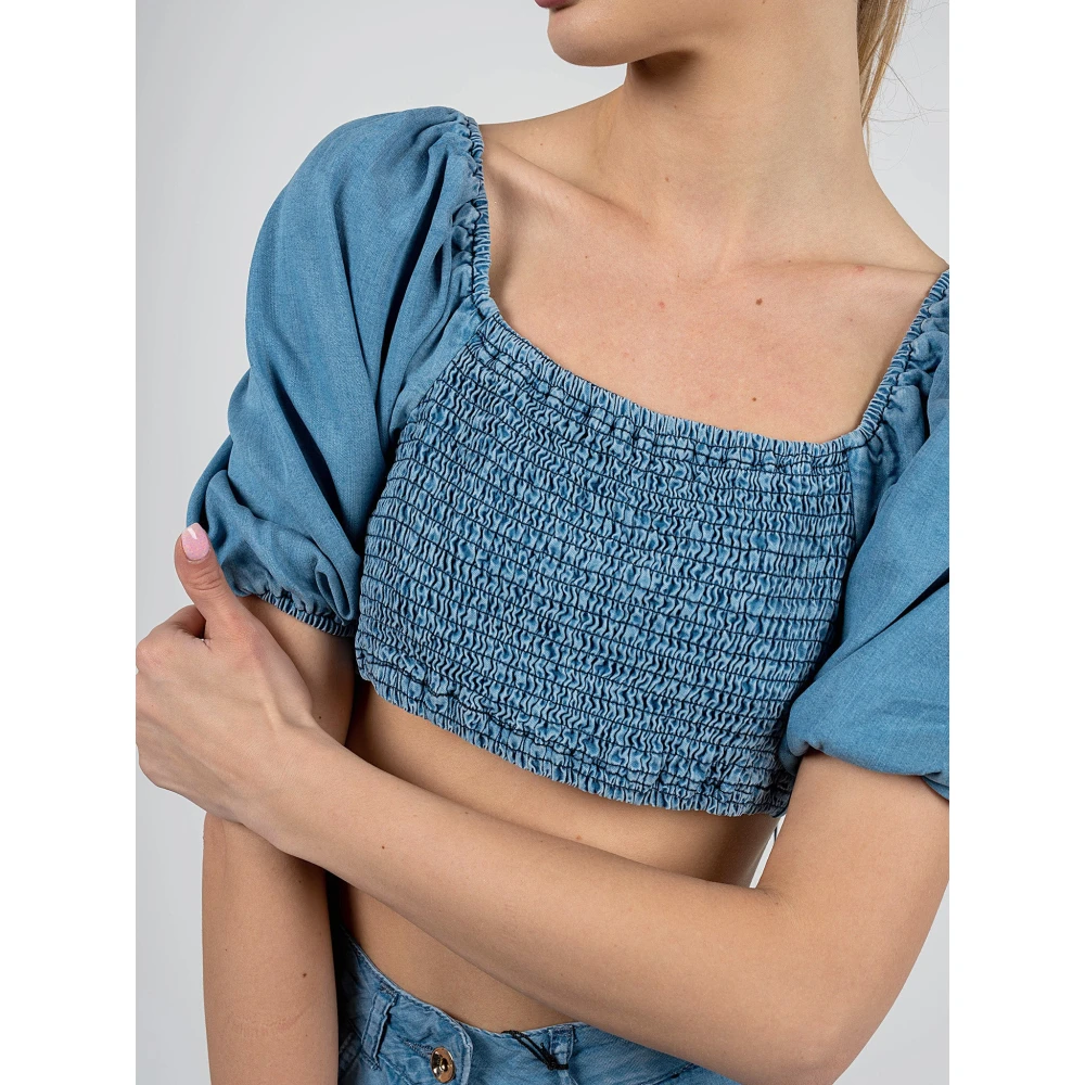 PATRIZIA PEPE Denim Crop Top met Square Neckline Blue Dames