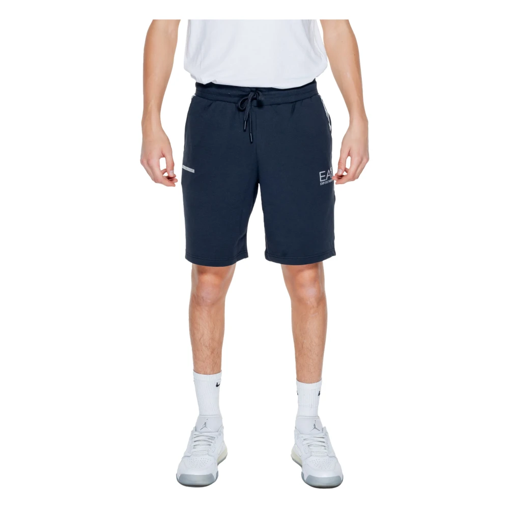 Emporio Armani EA7 Blauwe Kanten Shorts met Zakken Blue Heren
