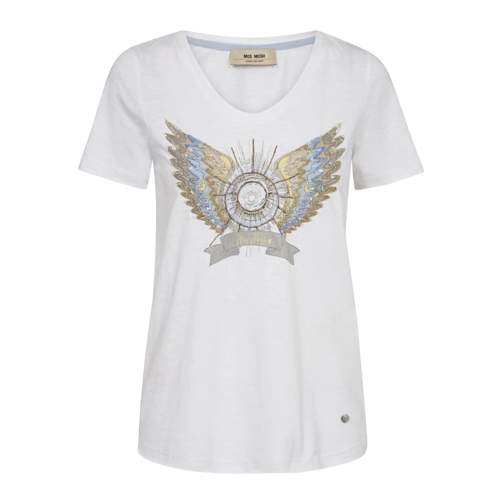 MOS MOSH Deco Tee Top met kralenmotief White Dames