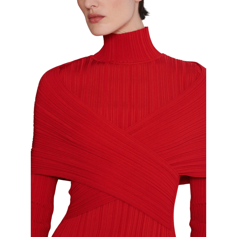Balmain Lange geplooide gebreide jurk Red Dames