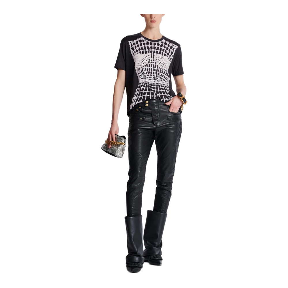 Balmain Losse T-shirt met nepborduurwerkprint Black Dames