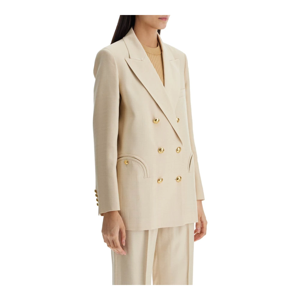 Blazé Milano Ivoor Double-Breasted Viscose Blazer Beige Dames